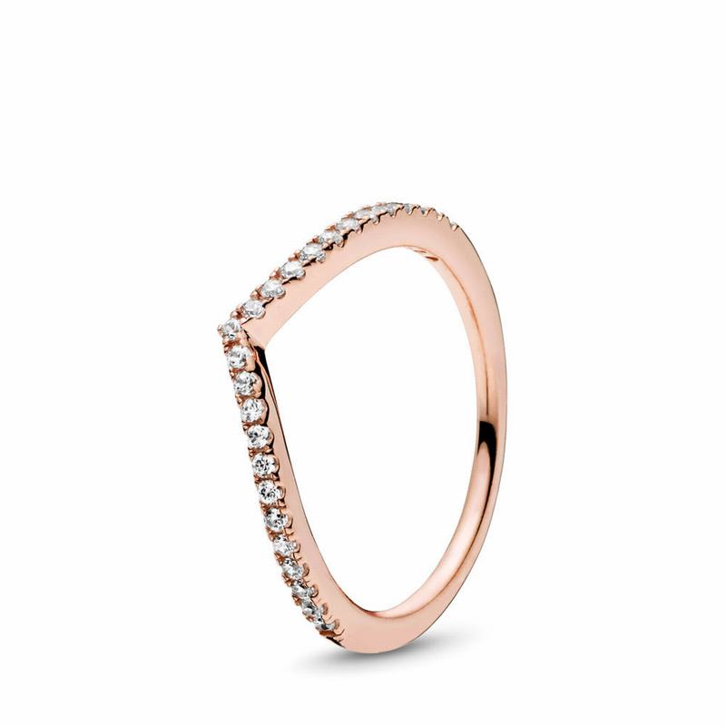 Pandora Sparkling Wishbone Stackable Ring Ireland - Pandora Rose/Cubic Zirconia - 064178JIK